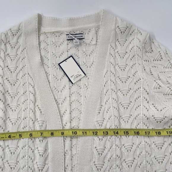 Croft & Barrow Womens Cardigan Sweater Large White Crochet Knit Open Front NEW - Picture 9 of 10